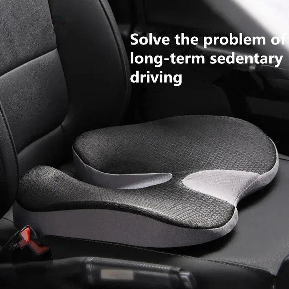 Plyzo memory foam lumbar support cushion mounted on an office chair for back pain relief
